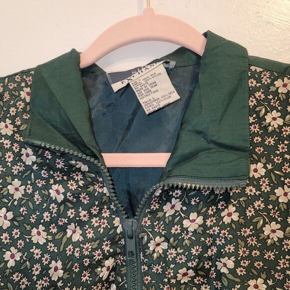 Silk Exchange Womens L Green Floral Silk Zip Jacket VTG Lightweight Windbreaker - Picture 3 of 7